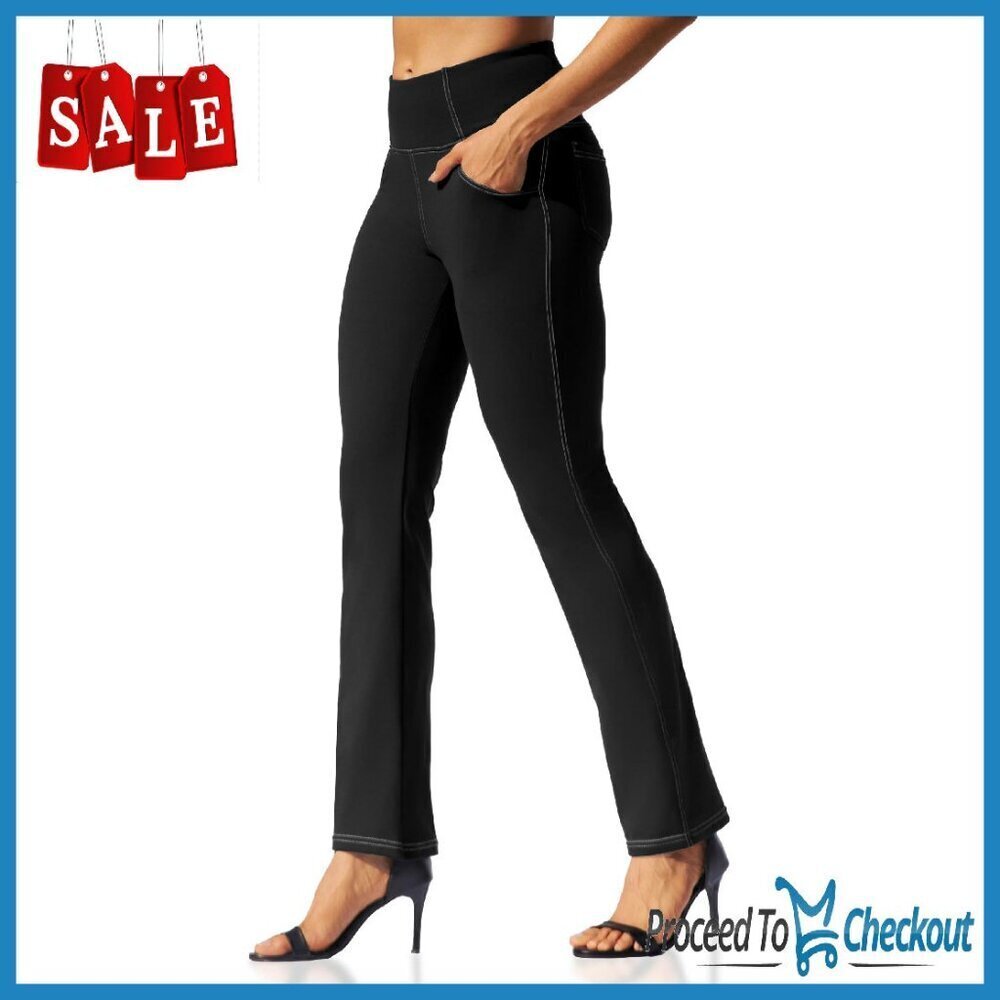 High Waisted Yoga Pants with Pockets Tummy Control Straight Leg